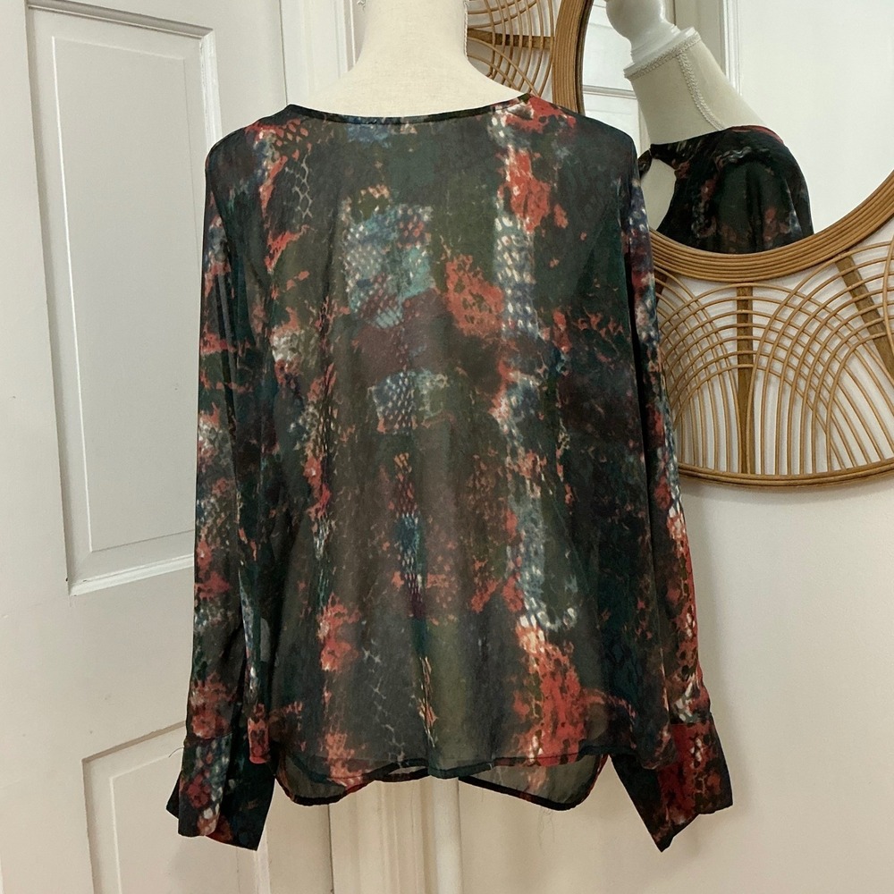 YFB Sheer Boho Snakeskin Blouse M Cutout Back Top Grunge Festival Dark Romantic